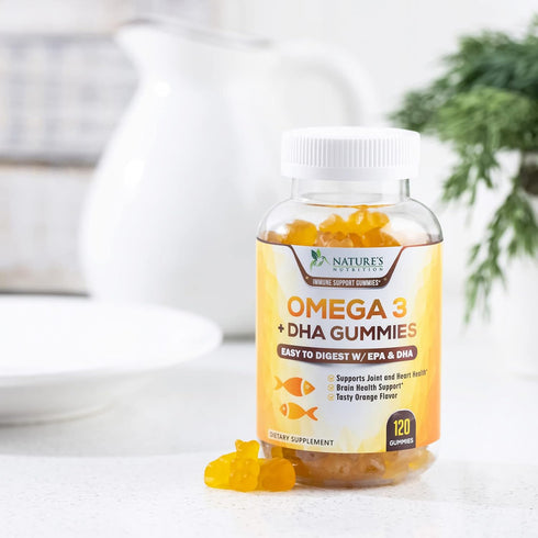 Omega 3 Fish Oil Gummies - 120 Gummies, Heart Healthy Supplement with DHA & EPA for Joint & Brain Support