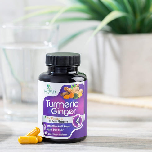 Nature's Tumeric Herbal Extract Supplement - Turmeric Curcumin with BioPerine Black Pepper & Ginger 2600mg, 60 Capsules