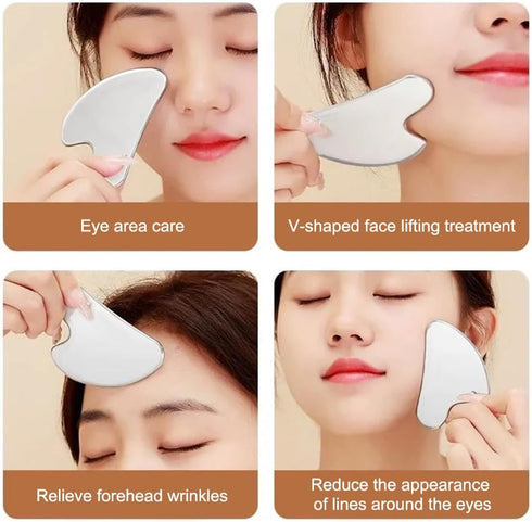 Mellisore Set, 3Pcs Stainless Steel Gua Sha Tool Facial & Body Gua Sha for Jawline Sculpting, Lymphatic Drainage