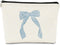 Light Blue Coquette Bow Aesthetic Makeup Bag - Cute Trendy Preppy Makeup Pouch, Preppy Gifts