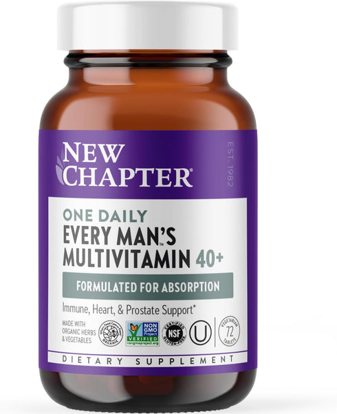 New Chapter Men's Multivitamin 40 Plus for Energy, Heart, Prostate + Immune Support, 72 ct, Organic Vegetables & Herbs