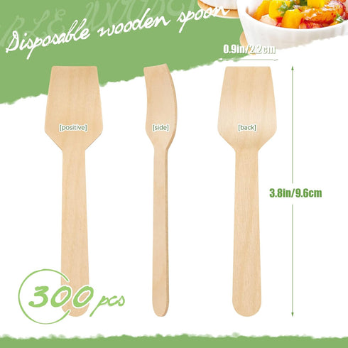 300 Pcs Disposable Mini Wooden Spoons 3.75" Tasting Spoons Ice cream spoon Sampling Spoons