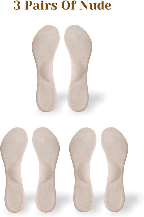 CB 3-Pairs Arch Support Insoles Silicone Gel Invisible Slim Inserts Shock Absorption, Arch Pain Foot Heel Pain Relief, 3/4 Length for Women Shoes High Heel Shoes 5-8, Nude