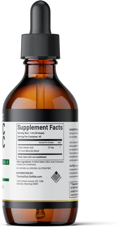 Liquid Fulvic Acid + Humic + Trace Minerals | Hydration | Keto Supplement | Energy | pH Balance | Hair | 2-Month Supply | Liquid Color - Brown