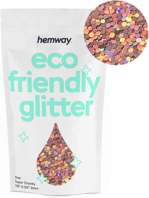 Hemway 100g Biodegradable Glitter, Eco-Friendly Rose Gold Holographic Sparkle for Face, Body, Hair, Craft Makeup