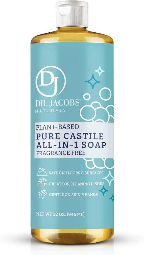Dr. Jacobs Naturals Fragrance Free Castile Cleaner: All-In-One Soap, Effective Plant-Based Formula for House Cleaning