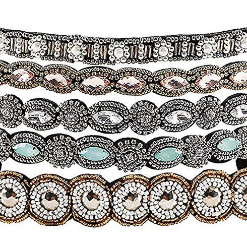 Teenitor 5pcs Rhinestone Beaded Hairbands for Women, Handmade Crystal Beaded Elastic Head Bands, 20-26.8"(51-68cm)