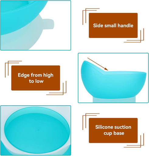Scooper Bowl with Suction Cup Base, Anti Spill Adaptive Tableware Utensils Disability Aids for Elderly Parkinsons