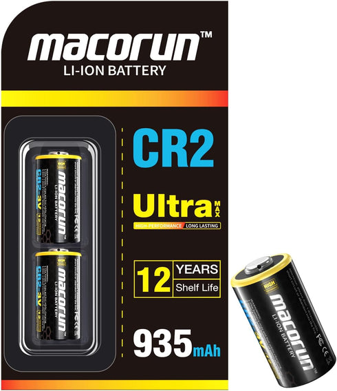 MACORUN CR2 3V Lithium Battery 2 Pack, 935mAh Real Capacity Non-Rechargeable CR2 Battery,
