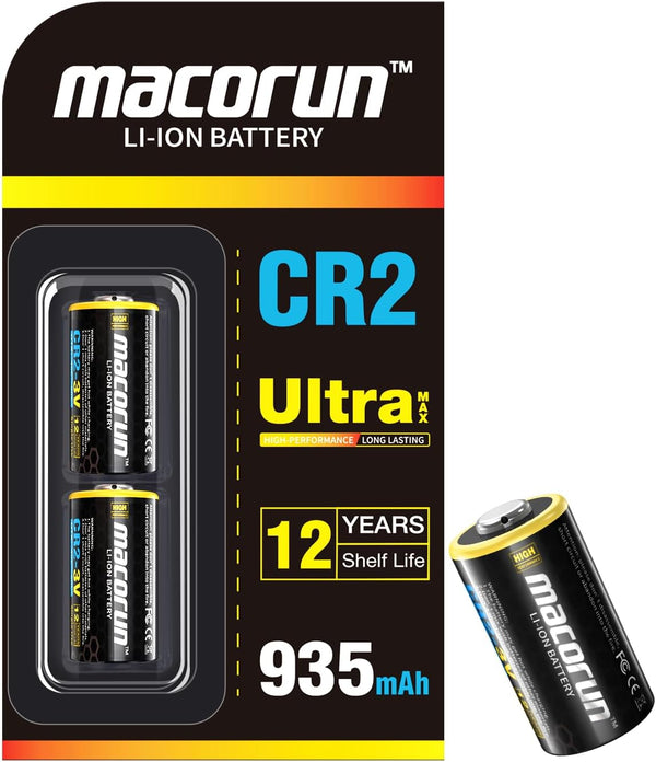 MACORUN CR2 3V Lithium Battery 2 Pack, 935mAh Real Capacity Non-Rechargeable CR2 Battery,