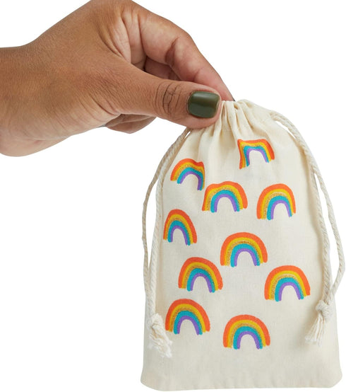 12-Pack Rainbow Party Favor Bags, Mini Canvas Drawstring Treat Pouches, Kids Birthdays, Unicorn Celebrations