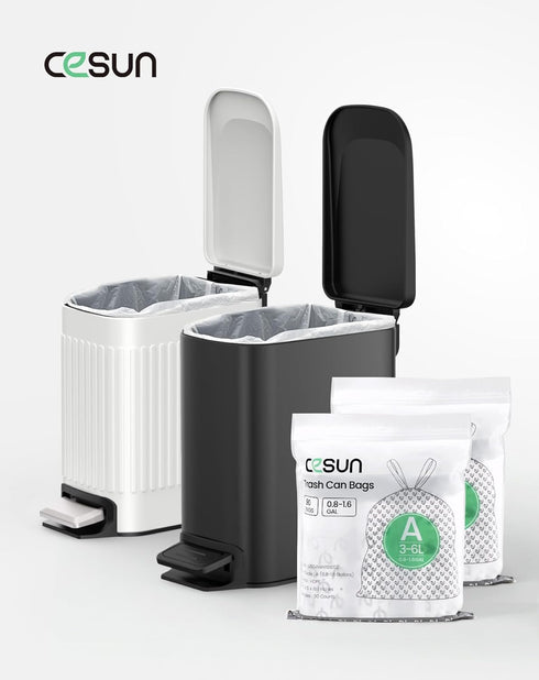 Cesun Code A Drawstring Trash Bags, 90 Count, Pre Cut 1.6 Gallon / 6 Liter Small Liners, White