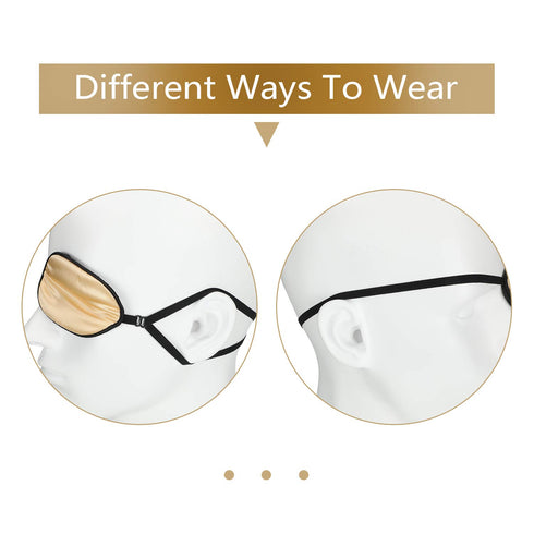 Skylety 3 Pieces Silk Eye Patch for Adult Women, Adjustable Lazy Single Eyepatch with Elastic Strap (Black, Champagne,
