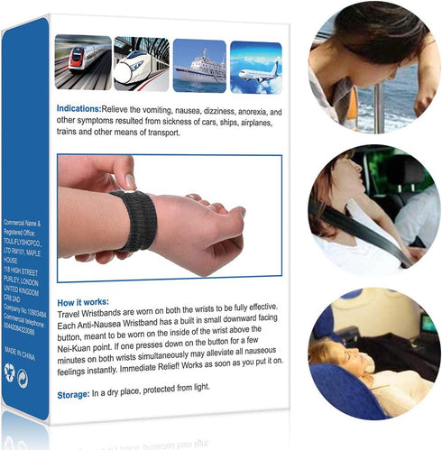 TOULIFLY Travel Wristbands, Natural Motion Sickness Relief Wrist Band, Grey + Black