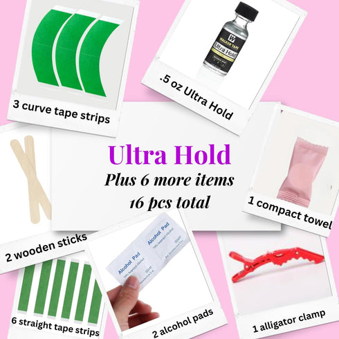 MRS GWEN HAIR & ACCESSORIES Walker's Ultra Hold Toupee & Lace Wig Adhesive w/o Brush Lace Front Tape Strips Lasting Hold Invisible Waterproof Adhesive 7 Item Bundle (5 Fl Oz Without Brush Applicator)
