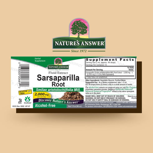 Nature's Answer Sarsaparilla Root Liquid, Alcohol-Free, 1-Fluid Ounce | Natural Cleanser & Detoxifier