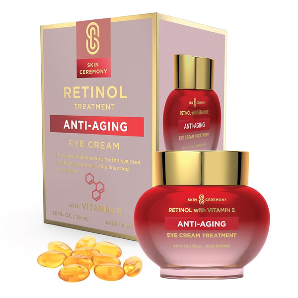 Retinol and Vitamin E Anti Aging Eye Cream, Reduces Puffiness, Fine Lines, 1.0 FL.OZ. Skin Care Made in Korea