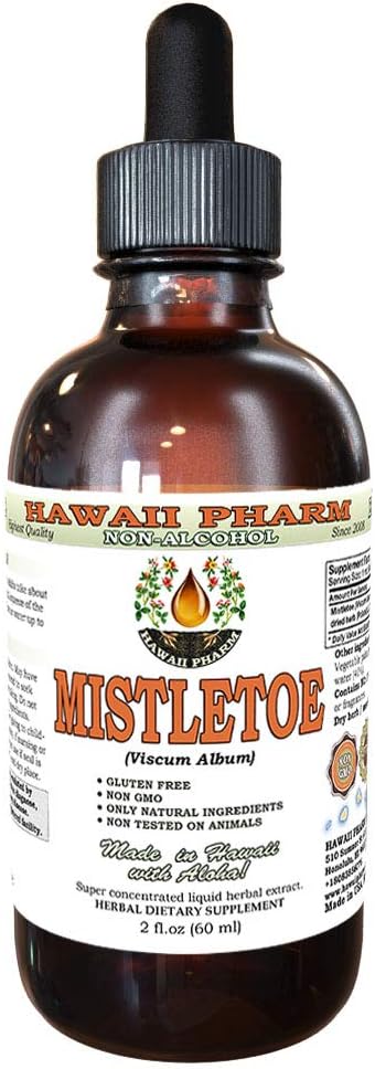 Mistletoe Alcohol-Free Liquid Extract, Organic Mistletoe (Viscum Album) Dried Herb Glycerite, 2 oz, Hawaii Pharm, USA
