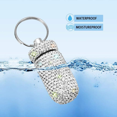 Portable Pill Case, Waterproof Pill Holder with Keychain, Bling Pill Box for Outdoor Travel