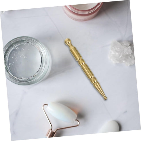 Hemoton Brass Handheld Acupuncture Roller Pen Dual-Ended Face Massage Tool for Facial Relaxation Neck and Shoulder