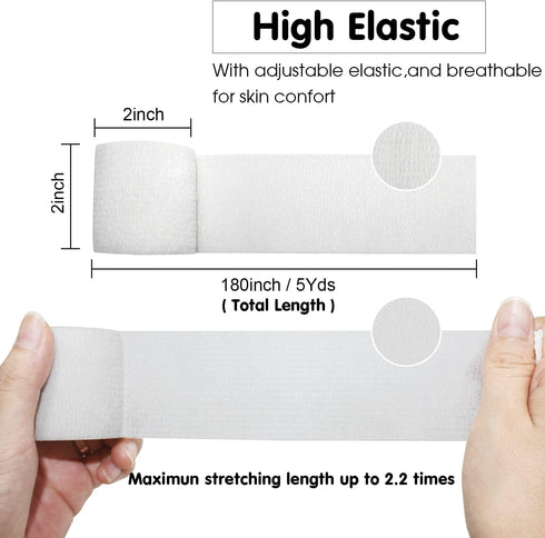 Self Adherent Cohesive Bandage 2"x5 Yards, Stretch Sport Athletic Wrap for First Aid, White (12 Rolls)