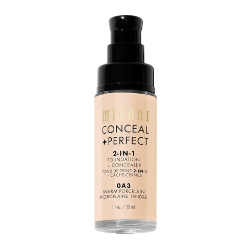 Milani Conceal + Perfect 2-in-1 Foundation + Concealer, Waterproof and Sweatproof, Warm Porcelain for Flawless
