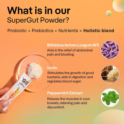Bye Bye Bloat Powder - 30 Days Pack for Bloating, Gas & Heartburn Relief