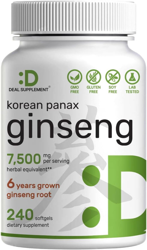 Korean Red Panax Ginseng Root Extract, 7,500mg, 240 Softgels for Energy & Immune Health