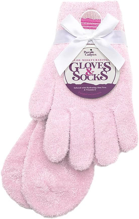 Pink Fuzzy Moisturizing Socks and Gloves Set with Aloe and Vitamin E for Women | Self-Care Gifts