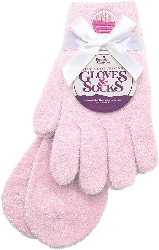 Pink Fuzzy Moisturizing Socks and Gloves Set with Aloe and Vitamin E for Women | Self-Care Gifts