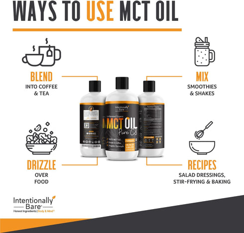 Intentionally Bare Pure C8 MCT Oil Organic - Brain Octane C8 MCT Oil for Keto and Vegan Diet