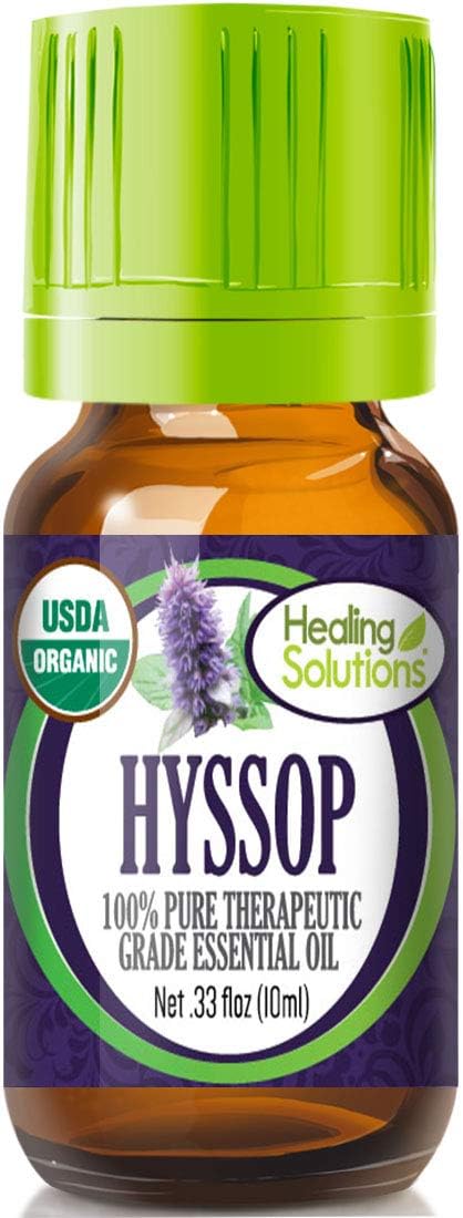 Healing Solutions Organic Hyssop Essential Oil, 0.33 oz, Pure, Undiluted, Therapeutic Grade