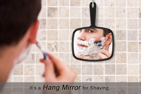 PROTECLE Hand Mirror - 10.3" L x 7.4" W Salon Barber Hairdressing Handheld Mirror with Handle, Square Black
