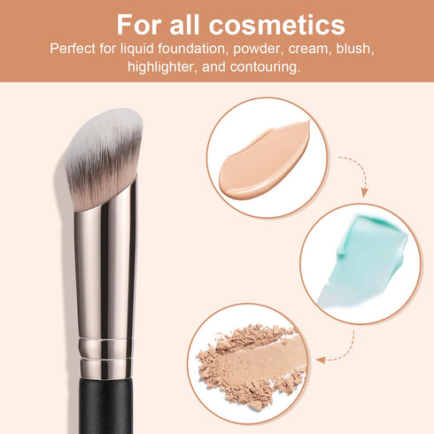 TEOYALL Foundation Contour Conceal Brush Set, 3PCS Angled Synthetic Kabuki Brushes for Blending