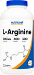 Nutricost L-Arginine 500mg | 300 Capsules | Gluten Free and Non-GMO