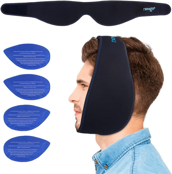 NEWGO Wisdom Teeth Ice Pack Head Wrap, Face Ice Pack for Oral Surgery with 4 Hot Cold Gel Pack