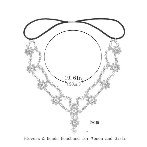 Unsutuo Hair Jewelry Head Chain, Wedding Bohemian Floral Headband Elastic for Women, Silver