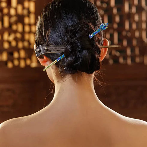 Honbay Vintage Cloisonn Hair Stick with Lotus, Chinese Traditional Style Hairpin, Peacock Blue