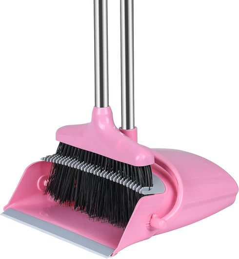 Pink Broom and Dustpan Set Combo for Home Office Kitchen, Broom with Dustpan (Pink)