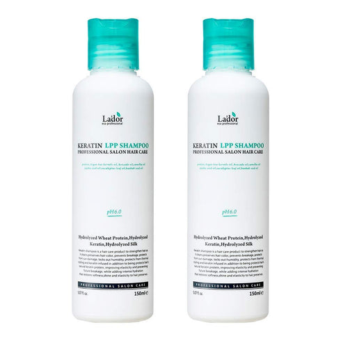 LA'DOR Keratin LPP Damage Care Shampoo, pH Balanced for Dry Damaged Hair, 5.07 Fl Oz (2pcs), NO Silicone, Paraben