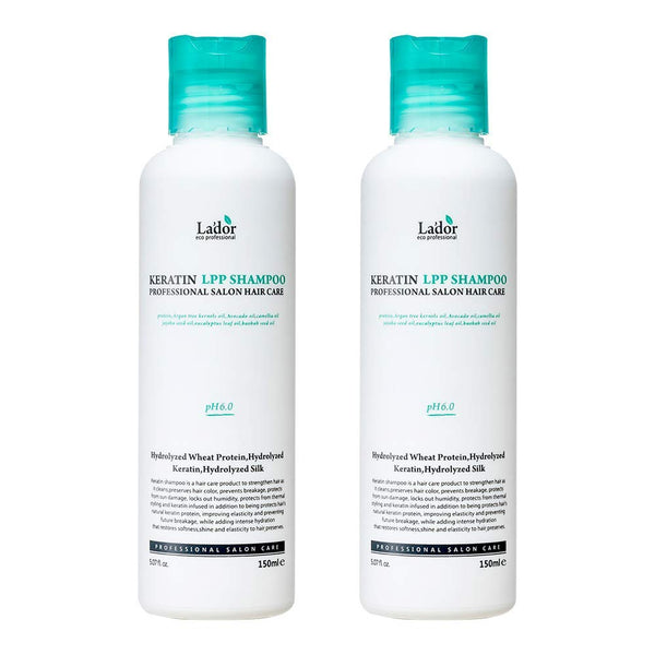 LA'DOR Keratin LPP Damage Care Shampoo, pH Balanced for Dry Damaged Hair, 5.07 Fl Oz (2pcs), NO Silicone, Paraben