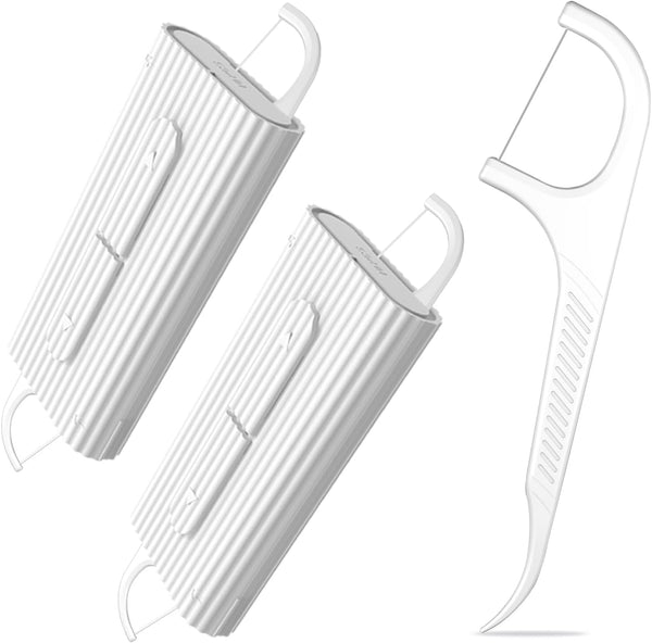 2 Pcs Travel Mini Refillable Dental Flossers Case with 10 Count Floss Picks Organizer, Pocket Floss for Traveling