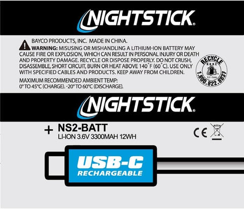 Nightstick NS2-BATT 3.6V, 3300mAh Li-Ion USB-C Battery