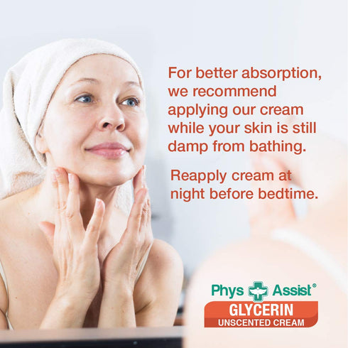 PhysAssist Oncology Glycerin Unscented Moisturizer Cream for Dry Stressed Skin, Fragrance Intolerances after Radiation