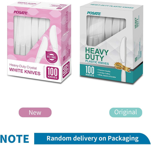 POSATE White Plastic Knives, Heavyweight, 100 Count