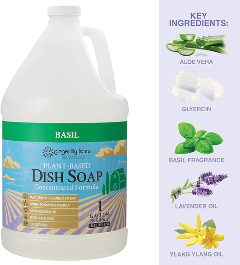 Ginger Lily Farms Botanicals Plant-Based Liquid Dish Soap - Concentrated Formula with Max Grease Cleaning Power - 1
