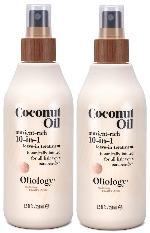 Oliology Coconut Oil 10-in-1 Multipurpose Spray - Leave in Treatment for All Hair Types, 8.5 oz, 2 Pack