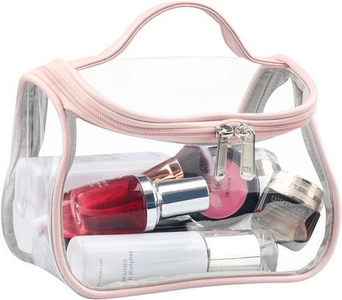 HAOGUAGUA Heavy Duty Clear Cosmetic Bag Waterproof Transparent Travel Makeup Toiletry Organizer Bag (Pink)