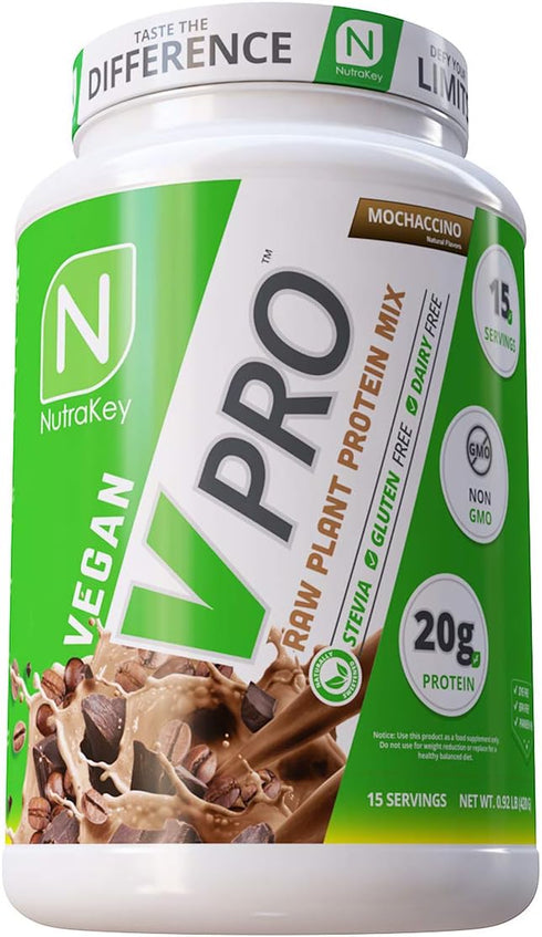 NutraKey V-Pro Raw Plant Protein Powder, Organic, Vegan, Low Carb, Gluten Free, 20g Protein (Mocha) 2-Pound