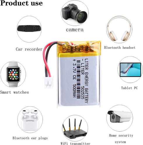 3.7V 500mAh Lipo Battery Rechargeable Lithium Polymer 502535 with JST Connector